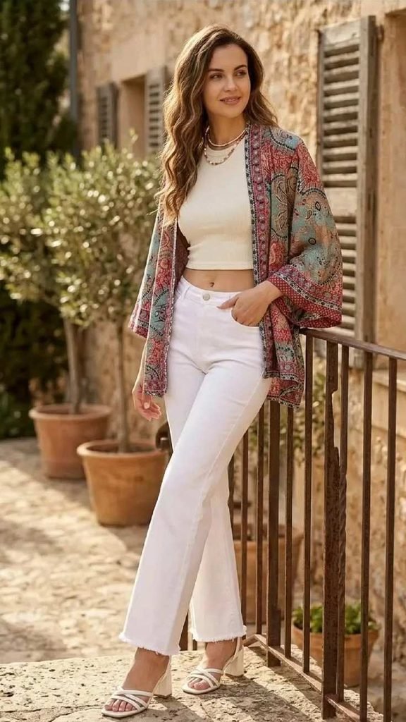 16 Boho Fall Outfits That Bring Cozy Free-Spirited Style to Autumn Days 7 Boho Kimono Layer With Jeans