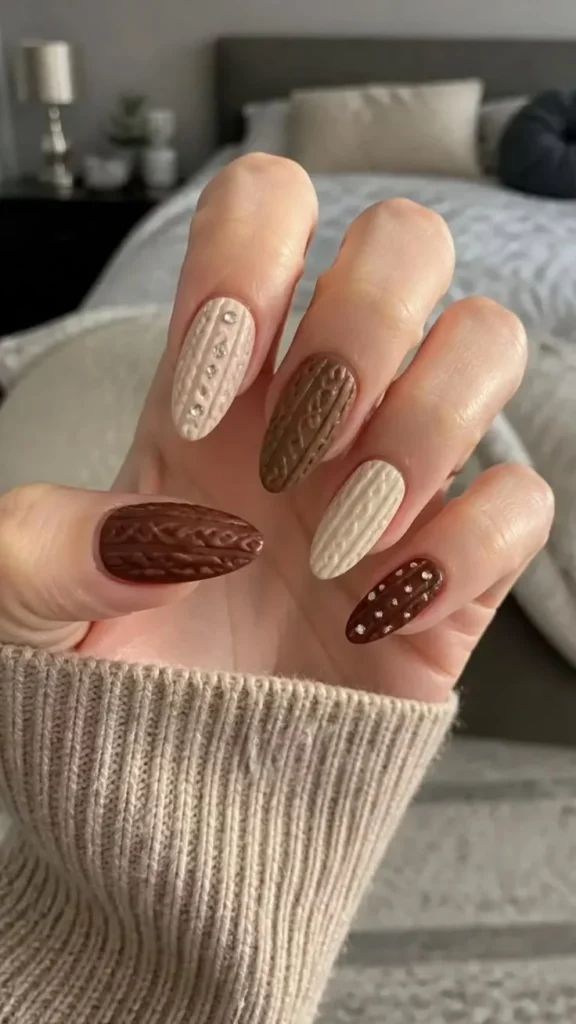 16 Fall Pumpkin Nails Ideas That Bring Cozy Autumn Charm To Your Manicure 12 Brown Pumpkin Sweater Nails