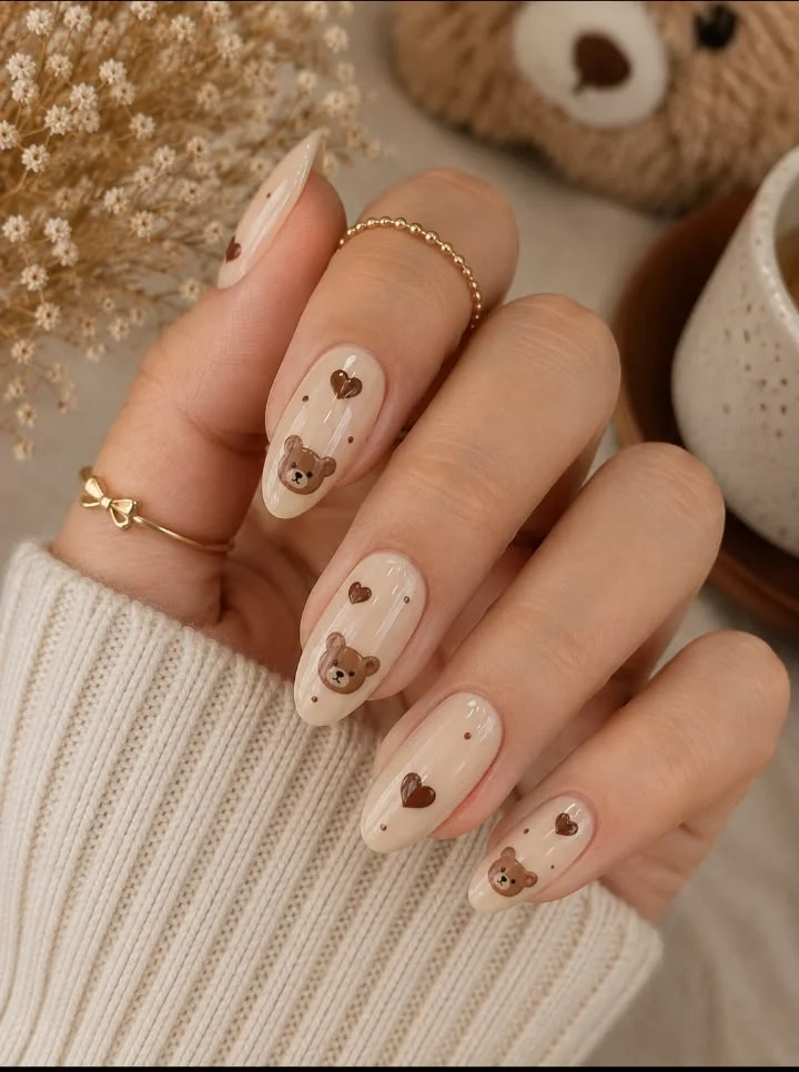 Brown Teddy Bear Fall Nails
