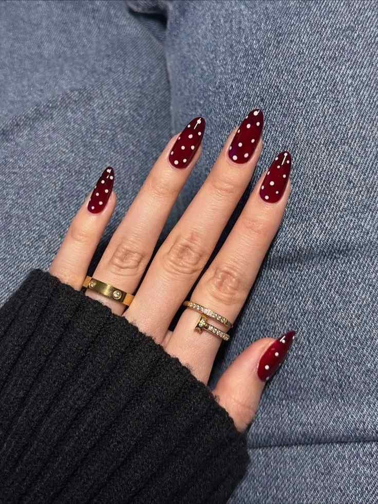 15 Fall Nails Polka Dots Ideas That Add A Cute Touch To Your Autumn Manicure 2 Burgundy Polka Dot Fall Nails