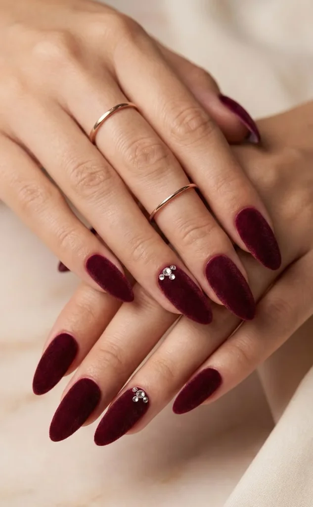 Burgundy Velvet Nail Design
