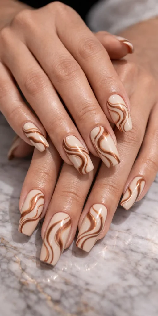Caramel Swirl Cute Nails