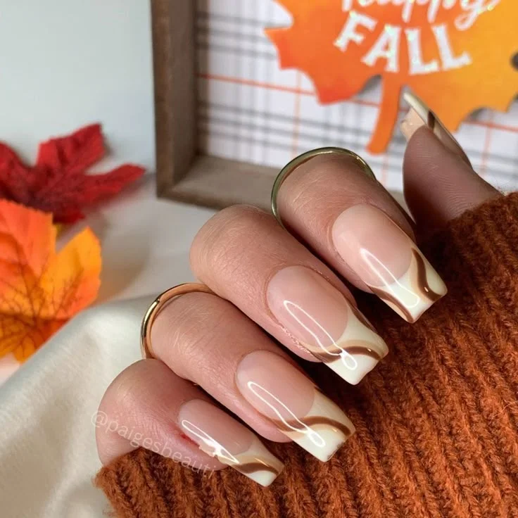 16 Fall Nails French Tip Ideas That Give A Classic Manicure A Cozy Autumn Twist 13 Caramel Swirl French Tips