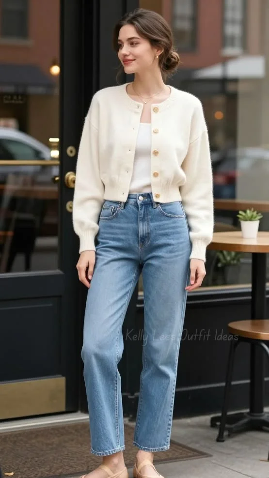 16 Fall Business Casual Outfits That Look Polished, Comfortable, and Effortlessly Stylish 10 Cardigan With Straight Leg Jeans