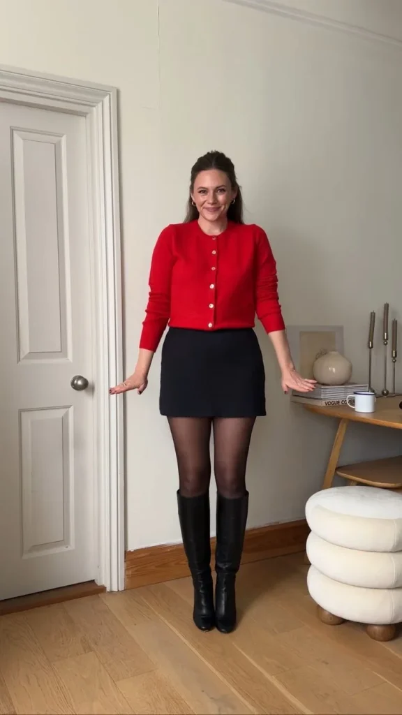 15 Fall Outfits for School That Make Getting Dressed So Much Easier 4 Cardigan With a Mini Skirt and Tights