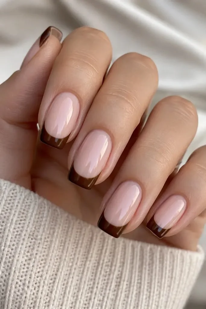16 Fall Nails French Tip Ideas That Give A Classic Manicure A Cozy Autumn Twist 1 Chocolate Brown French Tip Nails