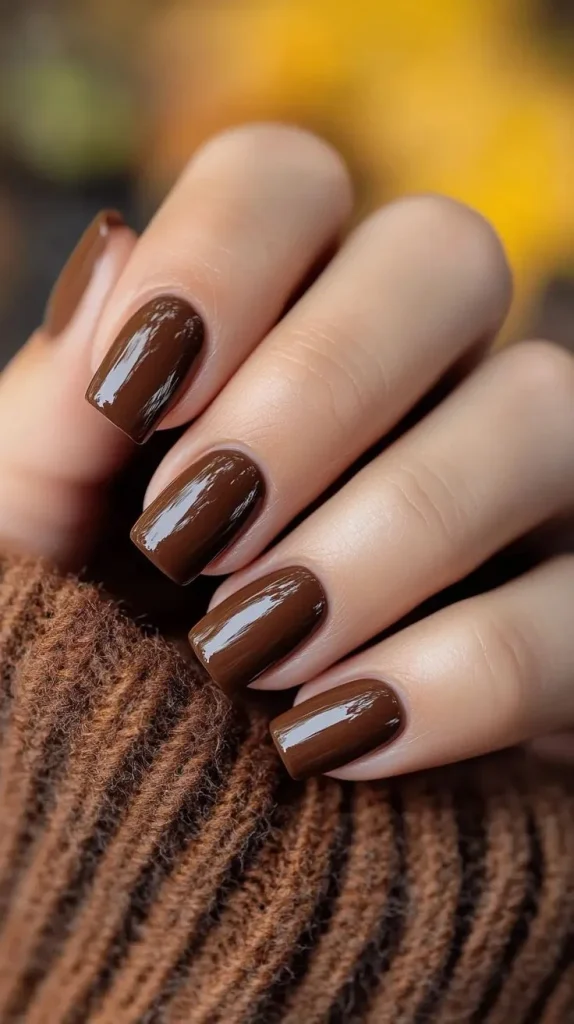 15 Fall Square Nails Ideas That Look Chic, Clean, And Perfect For Autumn 1 Chocolate Brown Square Nails