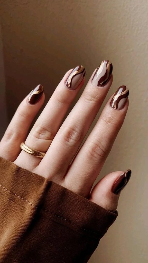 Chocolate Swirl Fall Nails