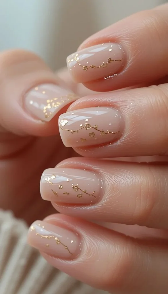 Clear Nails With Tiny Gold Details