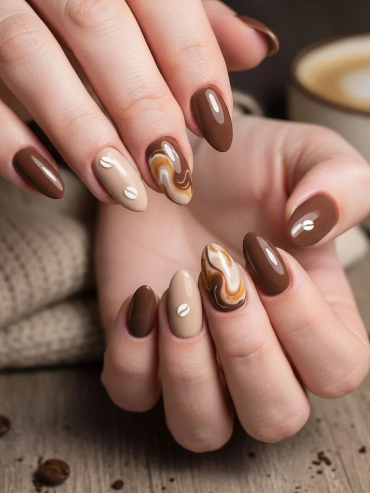 15 Brown Fall Nails Ideas That Create The Perfect Cozy Autumn Manicure 7 Coffee Inspired Brown Latte Nails