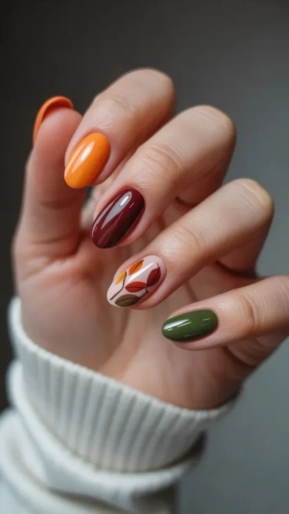 Cozy Fall Color Mix Nails