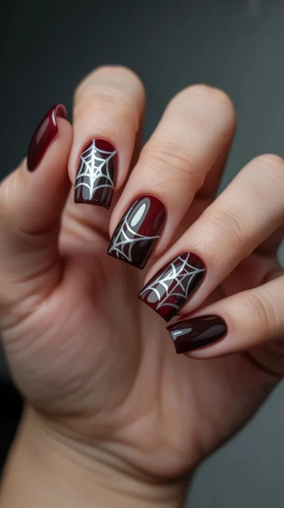 14 Fall Halloween Nails Ideas That Mix Spooky Charm With Cozy Autumn Style 4 Dark Burgundy Halloween Nails