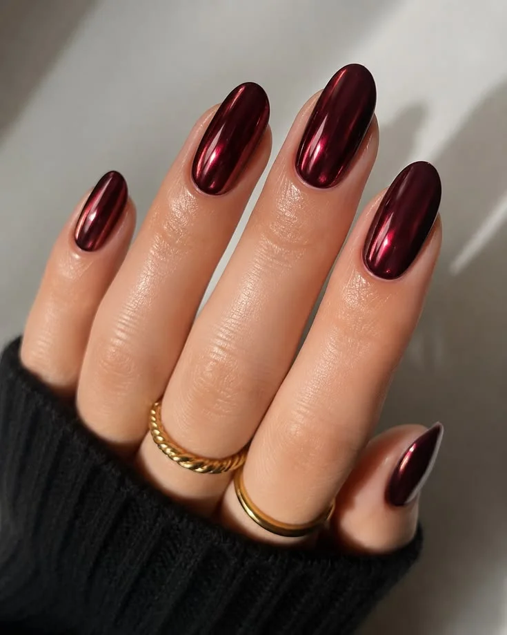 Dark Cherry Fall Nail Design