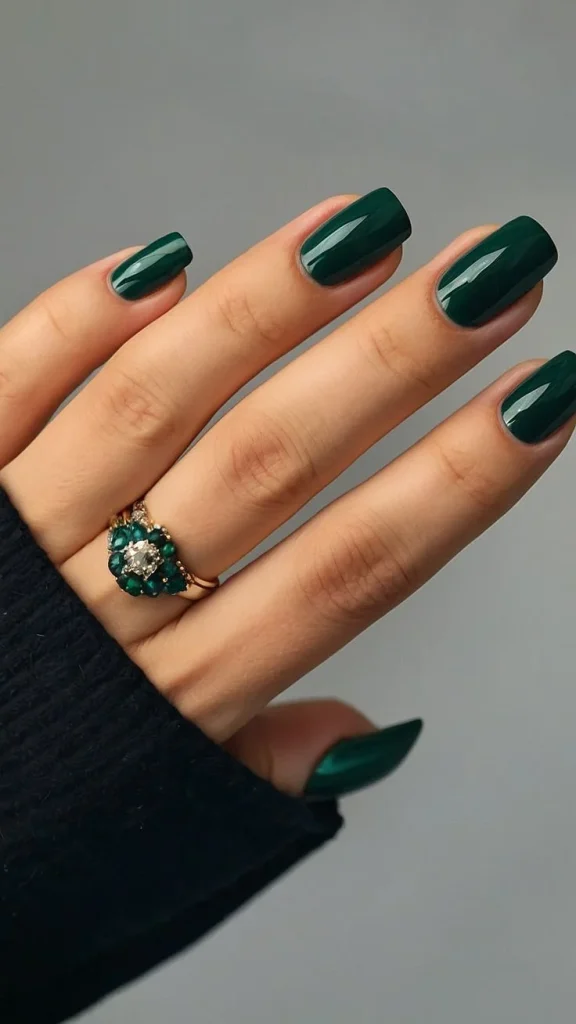 Dark Forest Green Nails