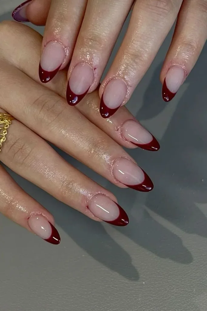 16 Fall Nails French Tip Ideas That Give A Classic Manicure A Cozy Autumn Twist 15 Dark Wine Reverse French Tips