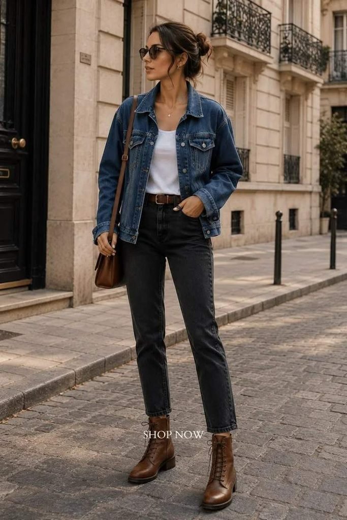 15 Fall Outfits With Boots That Make Every Autumn Look Feel Stylish 15 Denim Jacket With Ankle Boots