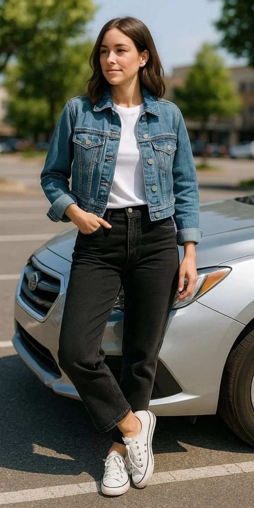 17 Simple Fall Outfits That Make Everyday Dressing Easy and Stylish 5 Denim Jacket With a Basic Outfit