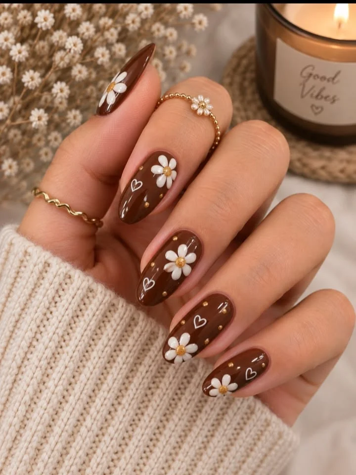Fall Flower Accent Nails