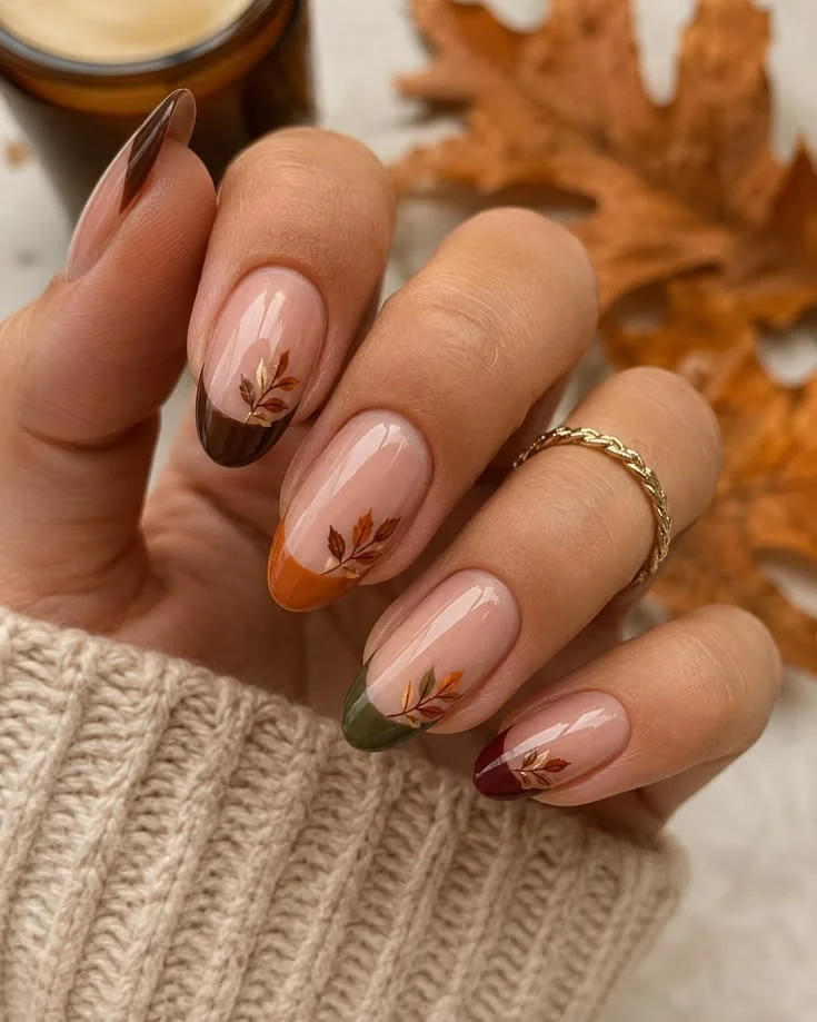 16 Fall Nails French Tip Ideas That Give A Classic Manicure A Cozy Autumn Twist 12 Fall Leaf French Tip Design