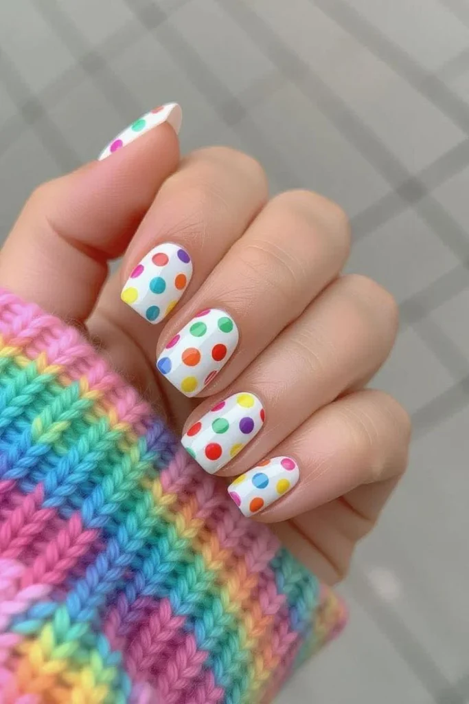 15 Fall Nails Polka Dots Ideas That Add A Cute Touch To Your Autumn Manicure 14 Fall Rainbow Polka Dot Nails