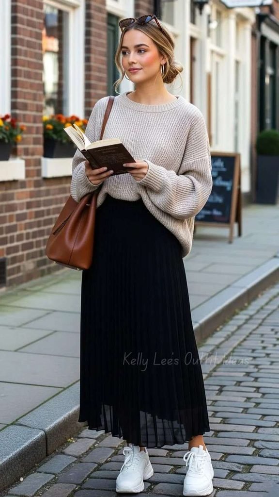 16 Boho Fall Outfits That Bring Cozy Free-Spirited Style to Autumn Days 2 Flowy Maxi Skirt With a Chunky Sweater
