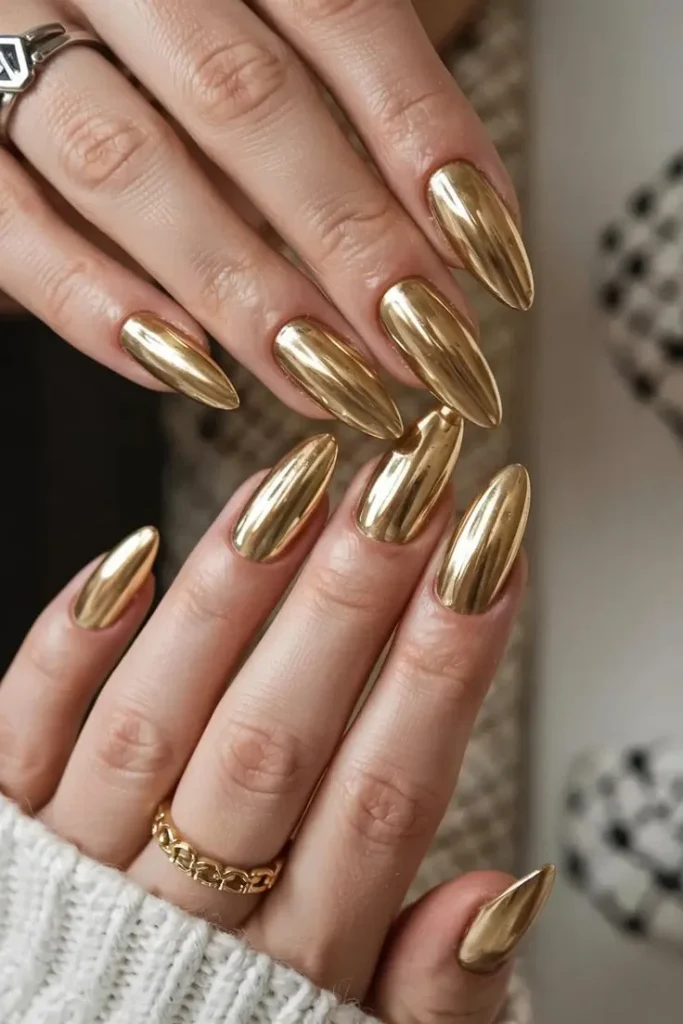 Gold Chrome Accent Nails