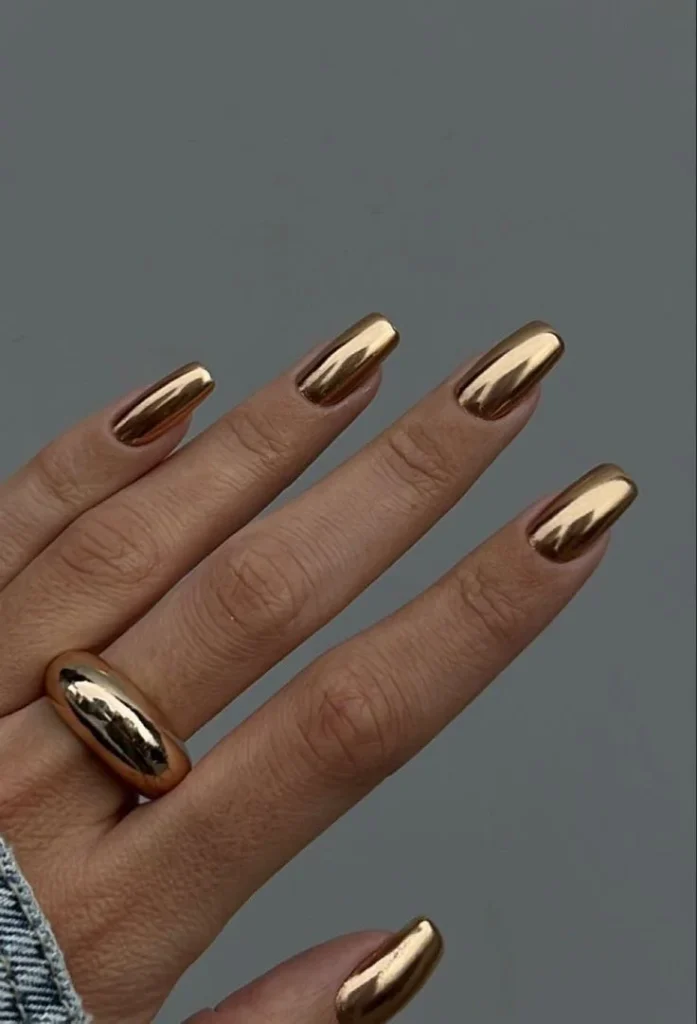 14 Fall Coffin Nails Ideas That Make Your Autumn Manicure Look Trendy And Chic 13 Gold Chrome Coffin Nails