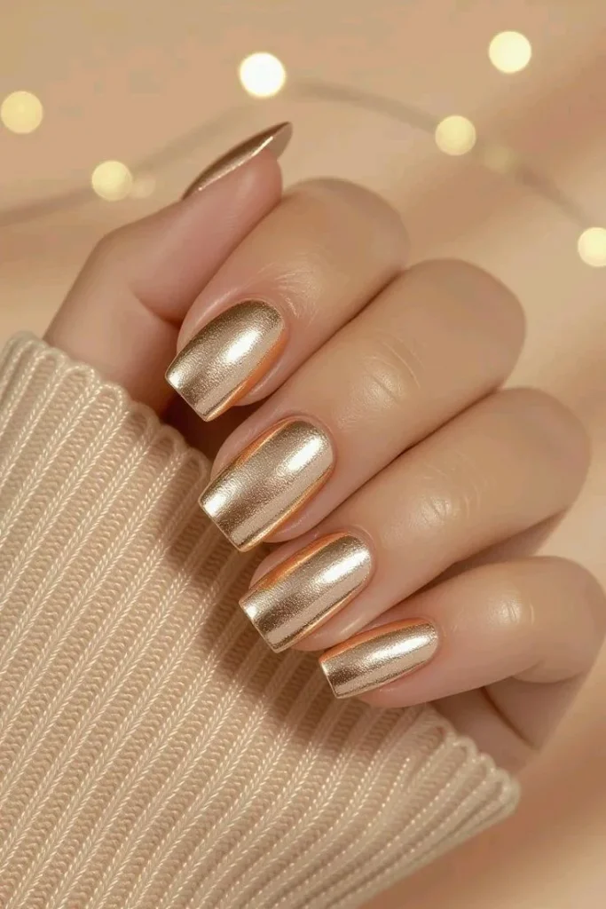 15 Fall Square Nails Ideas That Look Chic, Clean, And Perfect For Autumn 14 Gold Chrome Square Nails