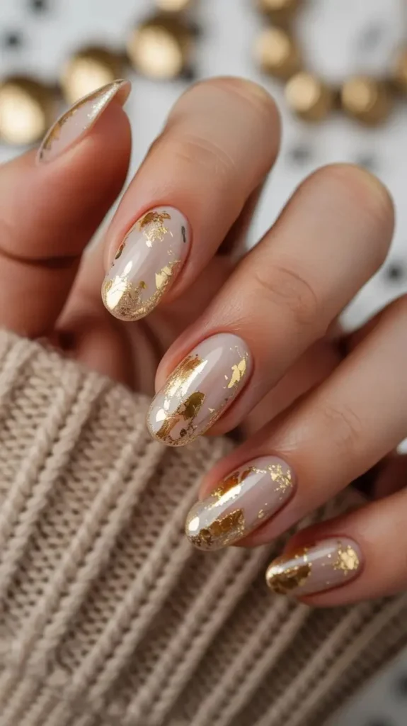 Gold Foil Accent Fall Nails