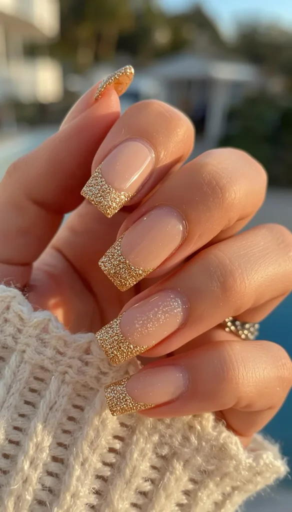 16 Fall Nails French Tip Ideas That Give A Classic Manicure A Cozy Autumn Twist 5 Gold Glitter French Tip Nails
