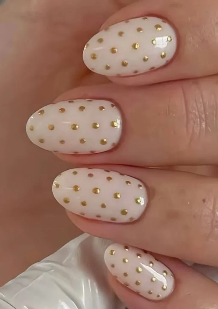 15 Fall Nails Polka Dots Ideas That Add A Cute Touch To Your Autumn Manicure 13 Gold Glitter Polka Dot Nails