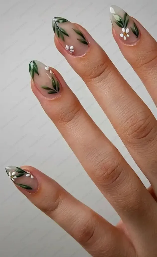 15 Fall Green Nails Ideas That Bring A Fresh Earthy Touch To Your Autumn Style 10 Green Leaf Nail Design