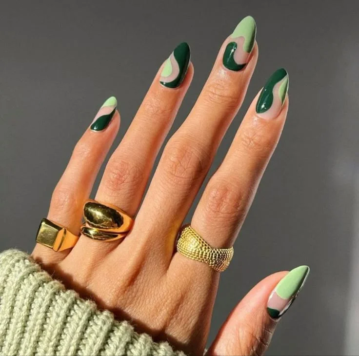 15 Fall Green Nails Ideas That Bring A Fresh Earthy Touch To Your Autumn Style 12 Green Swirl Nail Design