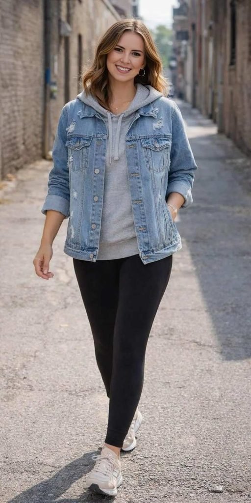 15 Fall Outfits for School That Make Getting Dressed So Much Easier 15 Hoodie Under a Denim Jacket
