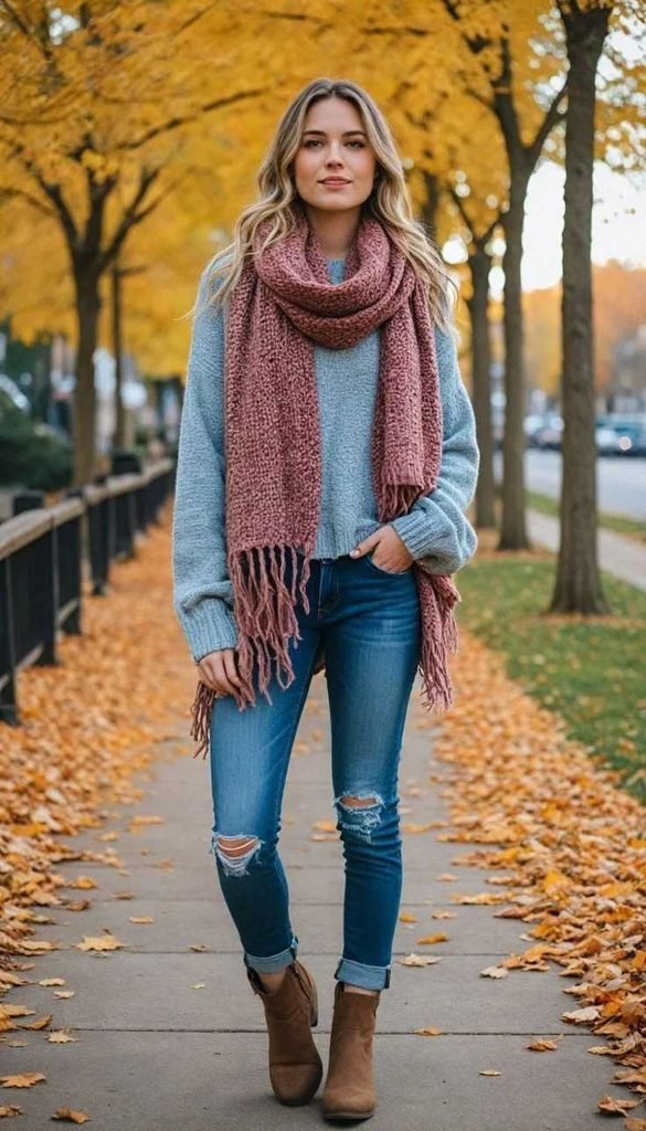 16 Boho Fall Outfits That Bring Cozy Free-Spirited Style to Autumn Days 16 Layered Scarves With a Casual Outfit