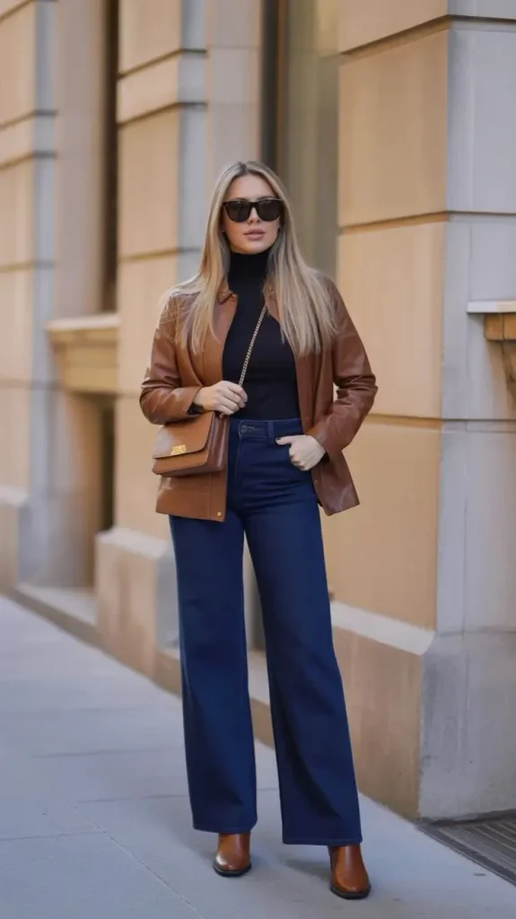 16 Fall Business Casual Outfits That Look Polished, Comfortable, and Effortlessly Stylish 9 Leather Jacket With Office Basics