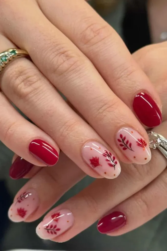 15 Fall Nails Polka Dots Ideas That Add A Cute Touch To Your Autumn Manicure 11 Maple Leaf Inspired Polka Dot Nails