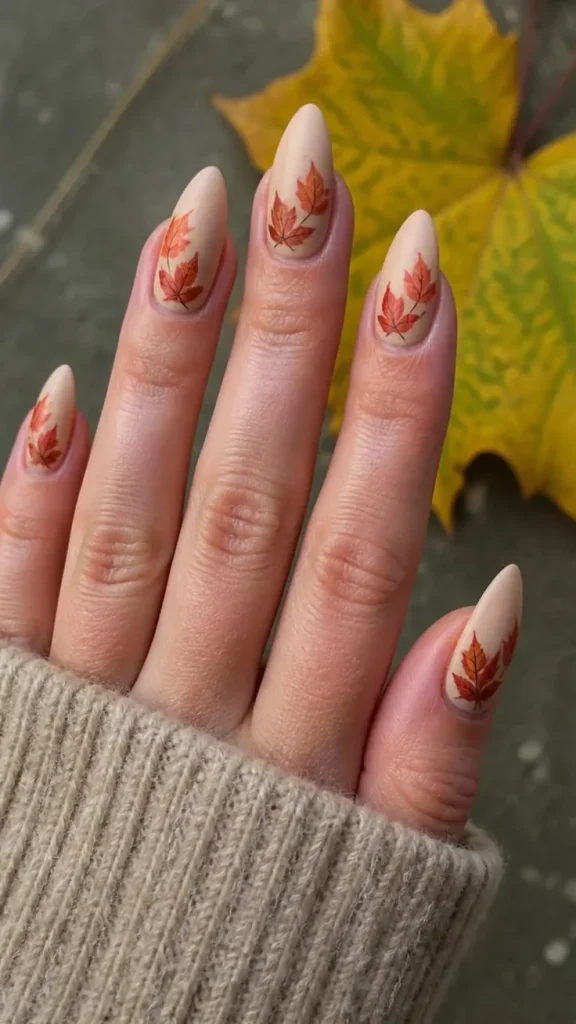 Maple Leaf Nude Nails
