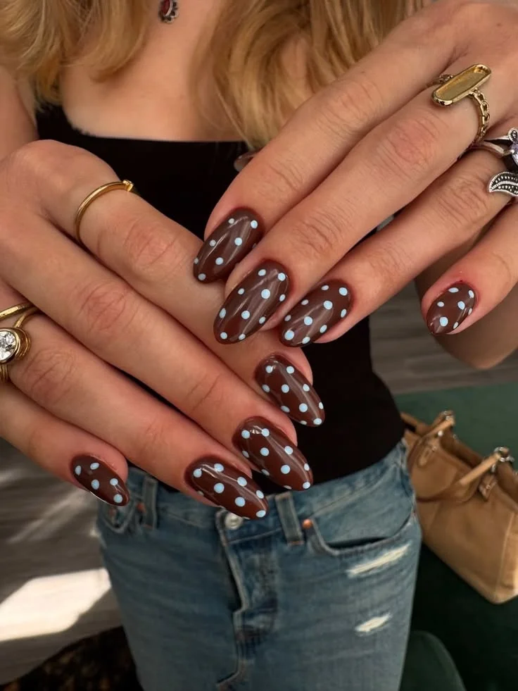 15 Fall Nails Polka Dots Ideas That Add A Cute Touch To Your Autumn Manicure 5 Matte Brown Polka Dot Nails