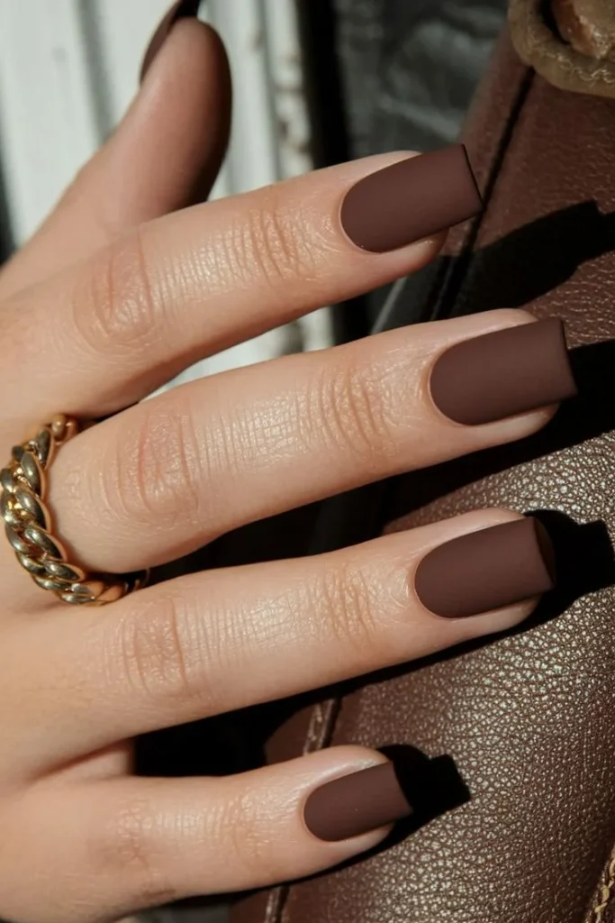 15 Fall Square Nails Ideas That Look Chic, Clean, And Perfect For Autumn 6 Matte Brown Square Nails