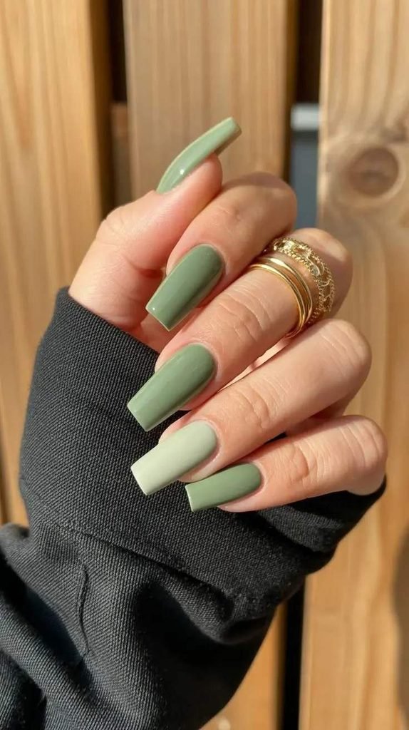 14 Fall Coffin Nails Ideas That Make Your Autumn Manicure Look Trendy And Chic 3 Matte Olive Green Coffin Nails