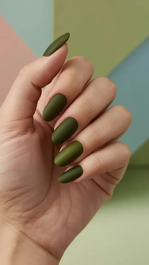 15 Fall Green Nails Ideas That Bring A Fresh Earthy Touch To Your Autumn Style 7 Matte Olive Green Nails 1