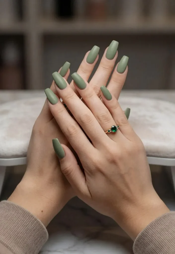 Matte Olive Green Nails