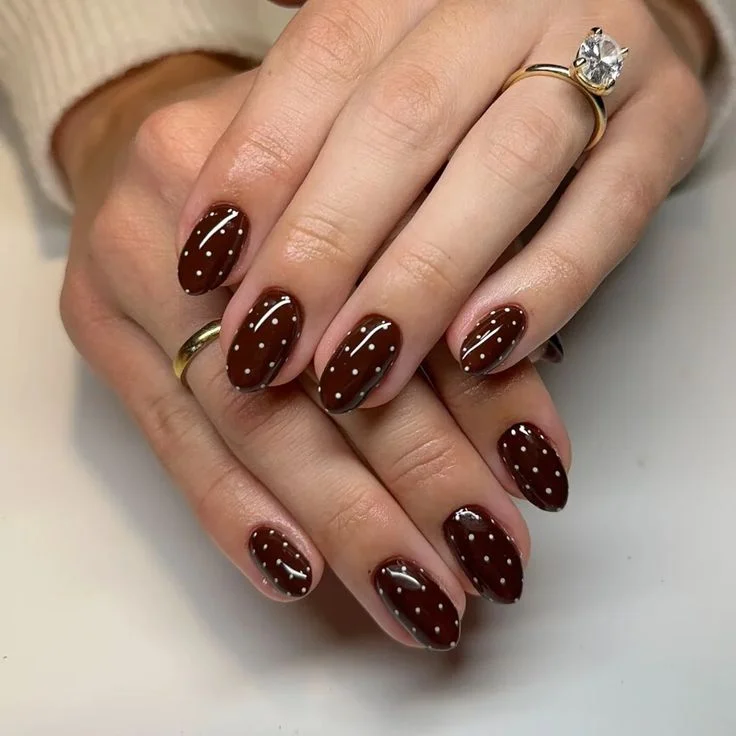 15 Fall Nails Polka Dots Ideas That Add A Cute Touch To Your Autumn Manicure 15 Minimal Brown Dot Accent Nails