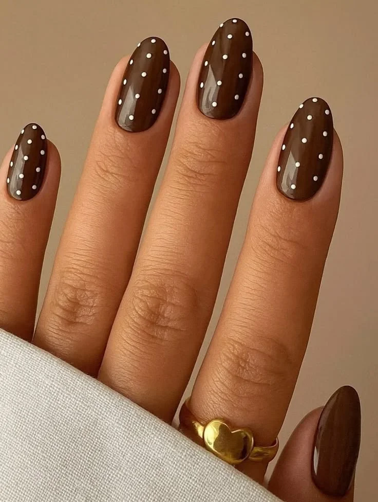 15 Brown Fall Nails Ideas That Create The Perfect Cozy Autumn Manicure 16 Minimal Brown Dot Nail Design