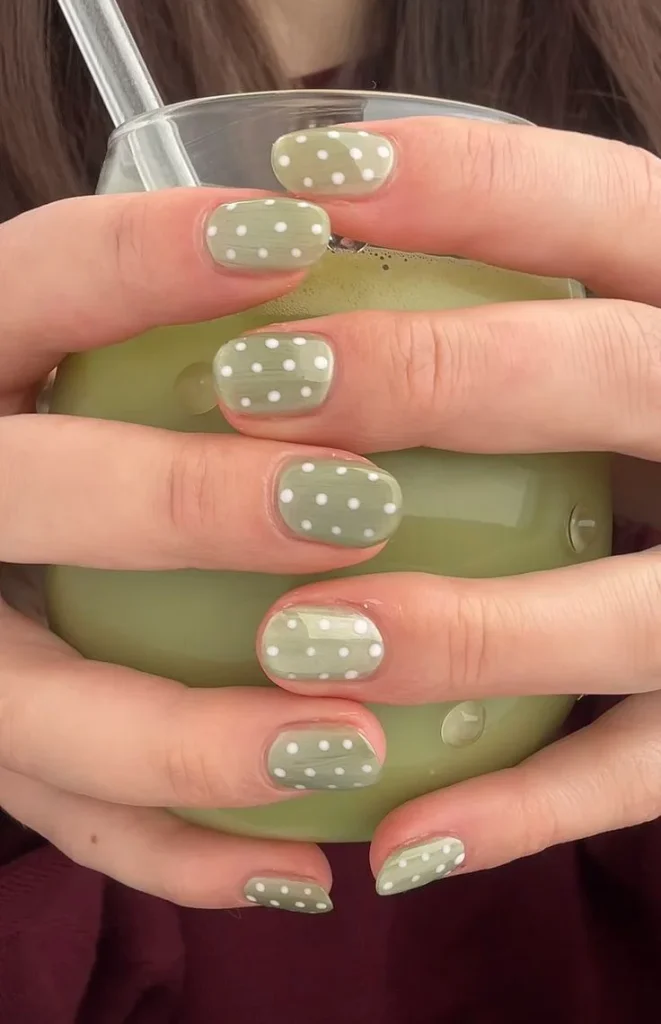 15 Fall Green Nails Ideas That Bring A Fresh Earthy Touch To Your Autumn Style 15 Minimal Green Dot Nails