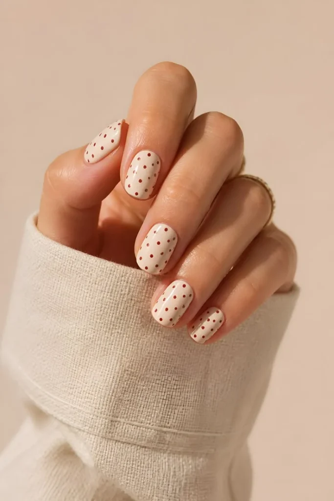 15 Fall Nails Polka Dots Ideas That Add A Cute Touch To Your Autumn Manicure 3 Nude Nails With Tiny Fall Dot