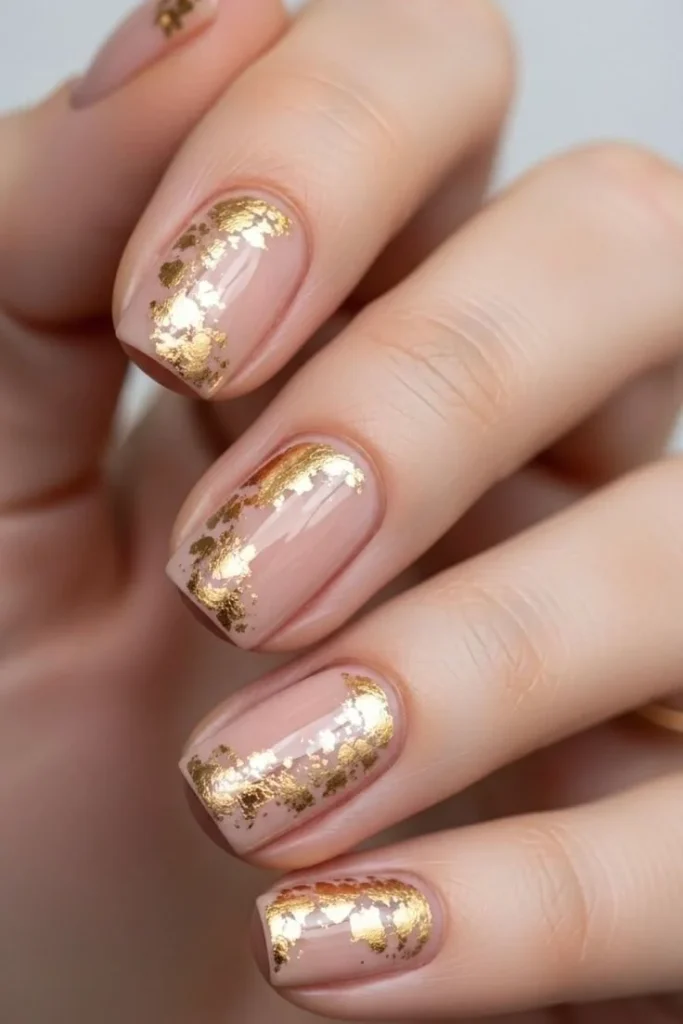 15 Fall Square Nails Ideas That Look Chic, Clean, And Perfect For Autumn 3 Nude Square Nails With Gold Details