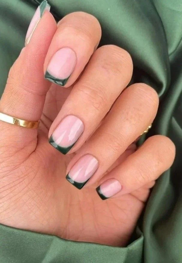 16 Fall Nails French Tip Ideas That Give A Classic Manicure A Cozy Autumn Twist 6 Olive Green French Tip Nails