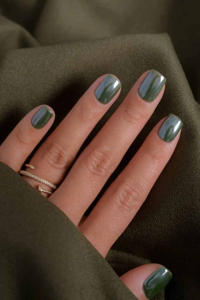 15 Fall Square Nails Ideas That Look Chic, Clean, And Perfect For Autumn 4 Olive Green Square Nails
